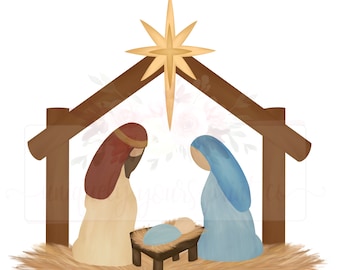 Holy Family Christmas digital design |  Printable Design | Instant Download | PNG | Sublimation | Hand Drawn | Nativity