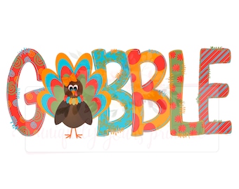 Girl Turkey PNG | Gobble PNG | Thanksgiving Sublimation Design | Fall Printable Design | Digital Download | PNG | Sublimation | Hand Drawn