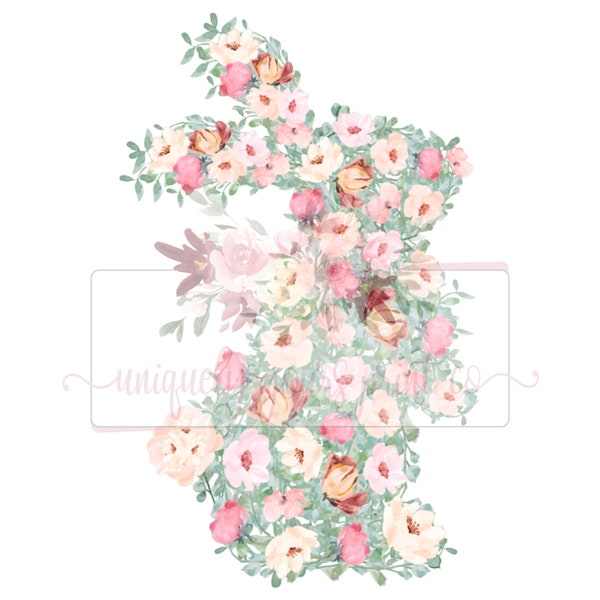 Spring Floral Bunny | Hand drawn Design | Sublimation | Easter | Digital Download | PNG