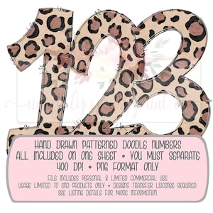 Leopard patterned number set | Hand drawn | Printable | PNG | Sublimation | Inkjet Printable | Digital Design |