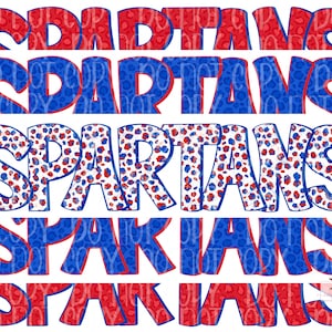 Spartans Maskottchen Design Download | Gepard Tie Dye Leopard Stapel | Handgezeichnet | Schulgeist | Rot & Königsblau