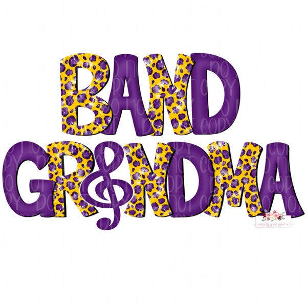 Band Grandma  Digital design download | Purple & Yellow Gold  Cheetah Tie Dye | Hand drawn | Sublimation | Printable Design