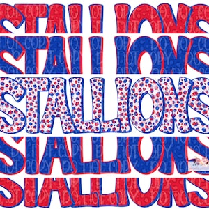 Stallions Digital Design | Stallion Mascot | Stacked cheetah tie dye & leopard | Digital Download | Hand Drawn | Red White Blue