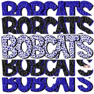 Royal Blue & Black Bobcats digital design | Hand drawn | Mascot Printable Stack | School Spirit | high school Mascot png