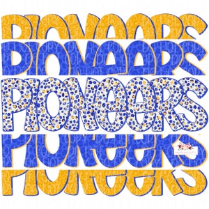Pioneers Digital Design / Royal Blue and Gold Pioneers Mascot / Stacked ghepardo tie dye & leopardo / Download digitale / Disegnato a mano / PNG /