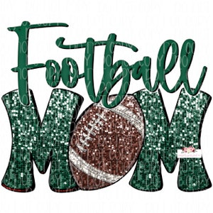 May include: Green glitter football mum design with a brown and white football in the centre.
