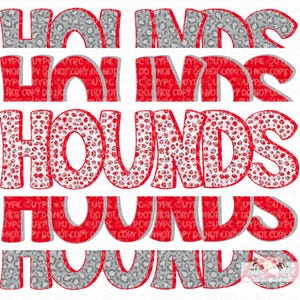 Hounds Mascot Digital Design | Red and Gray | Stacked cheetah tie dye & leopard | Digital Download | Hand Drawn | PNG |