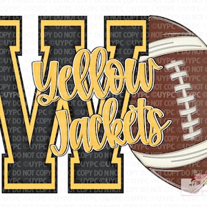 W yellow Jackets football digital design | Black & Gold varsity W | Hand drawn | School Spirit | Digital Download | Jackets fan |