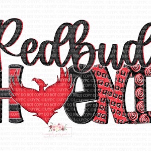 Redbud Phoenix Design | Hand drawn | PNG | Sublimation | Digital Download | Red and Black Phoenix Mascot