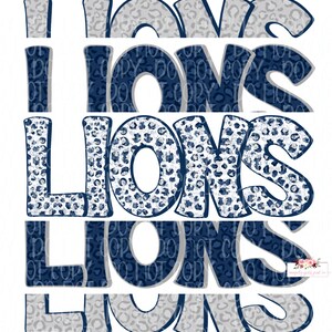 Lions Digital Design | Lions Mascot | Stacked cheetah tie dye & leopard | Digital Download | Hand Drawn | PNG | navy and gray