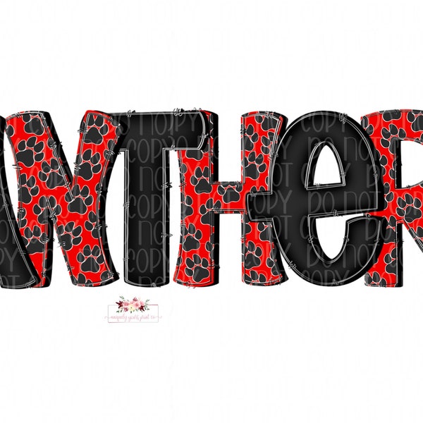 Red and Black  Panthers digital design download | Hand drawn | School Spirit | Printable | high school Mascot png |