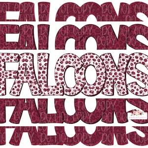 Falcons Digital Design | Falcon Mascot | Stacked cheetah tie dye & leopard | Digital Download | Hand Drawn | PNG | Maroon White Falcons