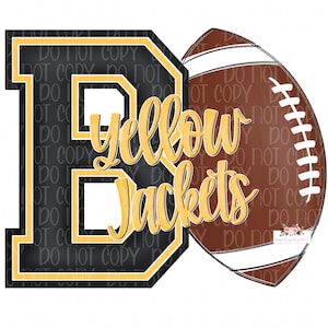 B Yellow Jackets football digital design | Black and Yellow Gold| Hand drawn | School Spirit | Digital Download | jackets fan |
