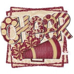 Maroon and Old Gold Glitter Cheer Digital Design | Hand drawn | PNG | Sublimation | Digital Download | Cheer Spirit digital design