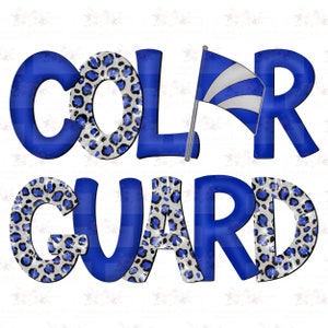 Color Guard Png | Black, Grey & Royal Blue cheetah tie dye with flag | Hand drawn | PNG | Sublimation | Digital Design