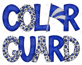 Color Guard Png | Black, Grey & Royal Blue cheetah tie dye with flag | Hand drawn | PNG | Sublimation | Digital Design