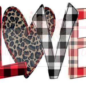Valentinstag PNG | Handgezeichnetes Design | Sublimation | Digitaler Download| Liebe | Leopard und Büffelkaro | Valentinstag JPEG