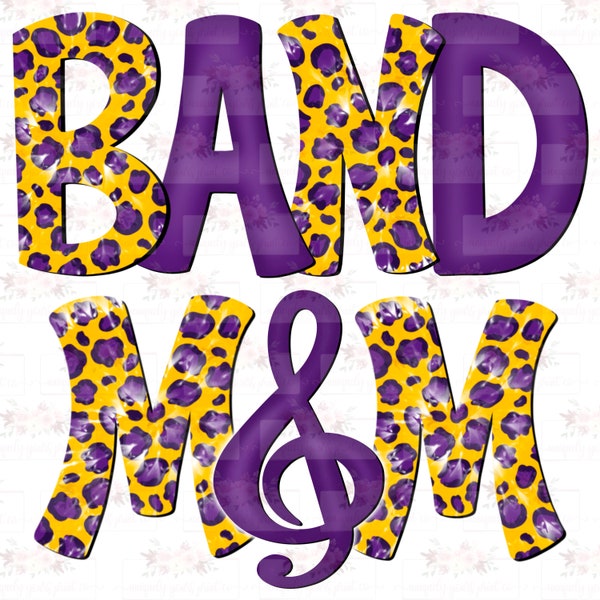 Purple &  Gold Band Mom PNG | Cheetah Tie Dye | Hand drawn | Sublimation | Digital Design  Download