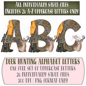 Conjunto de letras del alfabeto de caza de ciervos / letras de elementos 3D / letras de camuflaje / png / dibujado a mano / sublimación / descarga de diseño digital