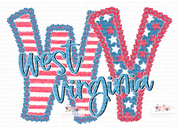West Virginia digital design | Patriotic Floral Glitter | instant download | Hand drawn | Sublimation | PNG |