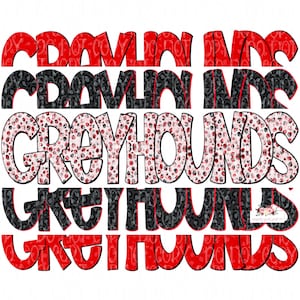 Greyhounds Digital Design | Red and Black Greyhounds Mascot | Stacked cheetah tie dye & leopard | Digital Download | Hand Drawn | PNG |