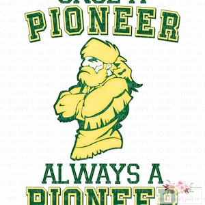 Pioneer Pride Digital Design / Mascotte Pioneer verde e gialla / Download digitale / Disegnato a mano / PNG /