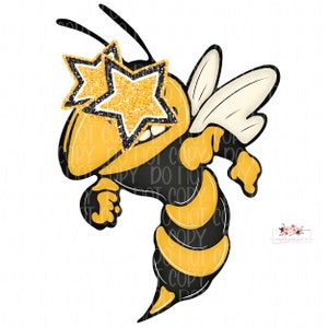 Preppy Star Eyed Mascot |  Black & Yellow Gold Jackets Hornets mascot digital design | Hand drawn | School Spirit | Printable Download |