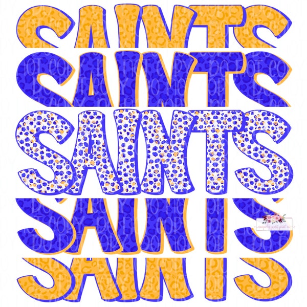 Saints Digital Design | Royal Blue and Gold Saints Mascot | Stacked cheetah tie dye & leopard | Digital Download | Hand Drawn | PNG |