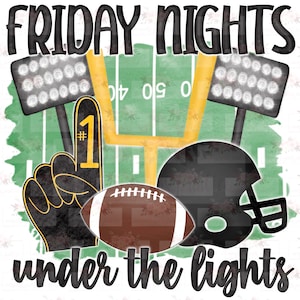 Black and Gold Football Digital Design | Friday Nights Football field PNG | Hand drawn | Sublimation | Digital Download |