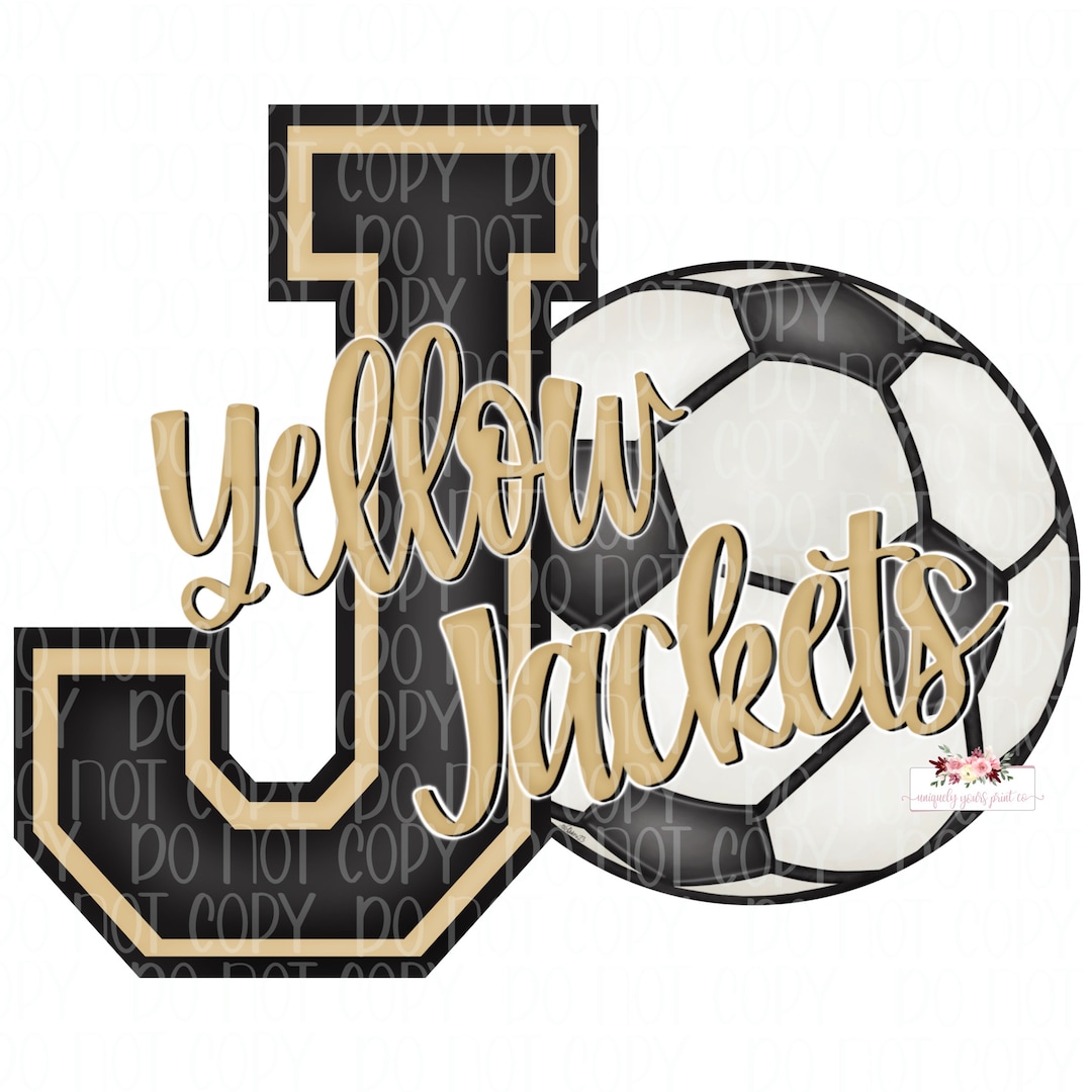 Yellow Jackets Soccer Digital Design Black and Old Gold Hand Drawn