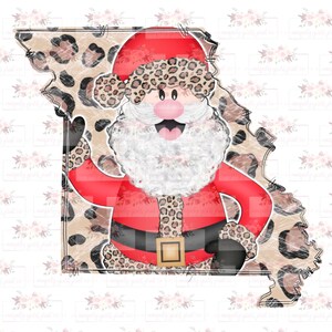 Missouri Santa Leopard State Christmas | Leopard Cheetah Santa State | Hand drawn | Doodle | Sublimation | instant Download | PNG |