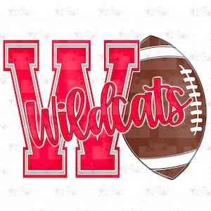 Red & White Wildcats Football Design | Varsity W | Hand drawn | PNG | Sublimation | Digital Download | Abbeville Wildcats