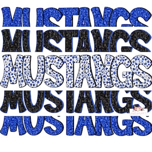 Royal Blue & Black Mustangs digital design | Hand drawn | Mascot Printable Stack School Spirit | Digital Download | high school Mascot png |