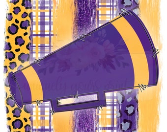 Purple & Gold Brushstroke megaphone PNG | Cheer | Hand drawn Design | Sublimation | School Spirit | Digital Download | Tigers | handdrawn
