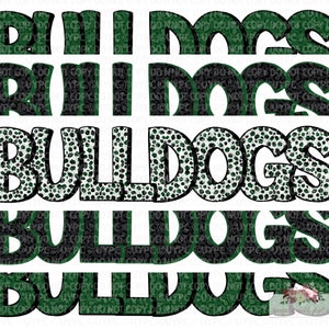 Bulldogs Digital Design | cheetah tie dye Stacked mascot | Digital Download | Hand Drawn | PNG | Dark Green Black