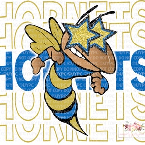 Hornets Stack Blue & Gold Preppy Mascot digital design | Hand drawn mascot | School Spirit | Printable Download