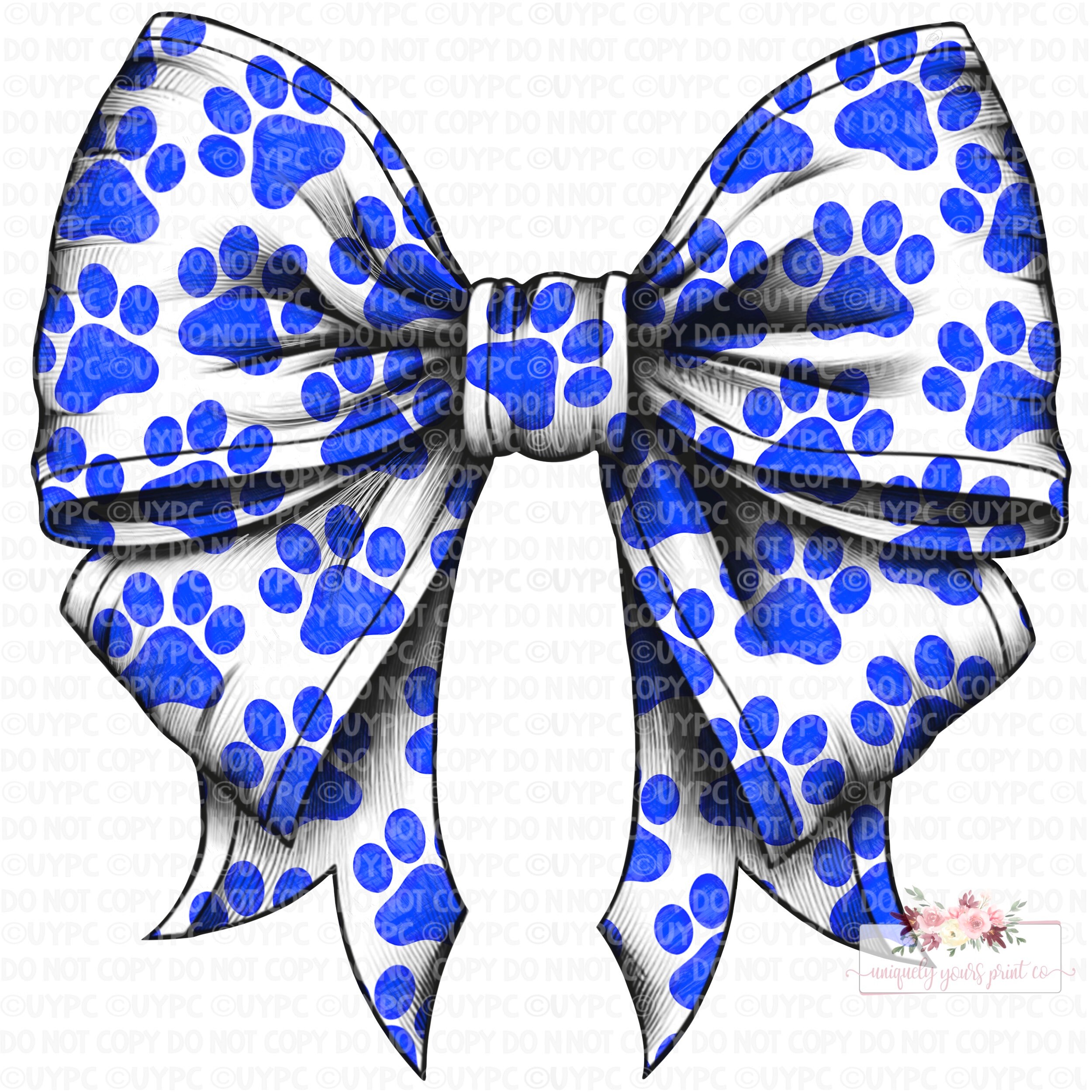 Panther Cougar Leopard TigerJaguar Paw print Coquette Bow digital Design | Hand drawn | PNG | Digital Download | Royal Blue and White