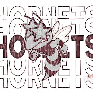 Hornets Stack Maroon & Gray Preppy Mascot digital design | Hand drawn mascot | School Spirit | Printable Download