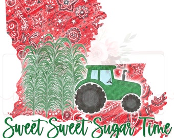 Sweet Sweet Sugar Time Bandana digital design | Tractor | Sugarcane | Hand drawn | Sublimation | printable Download | PNG |