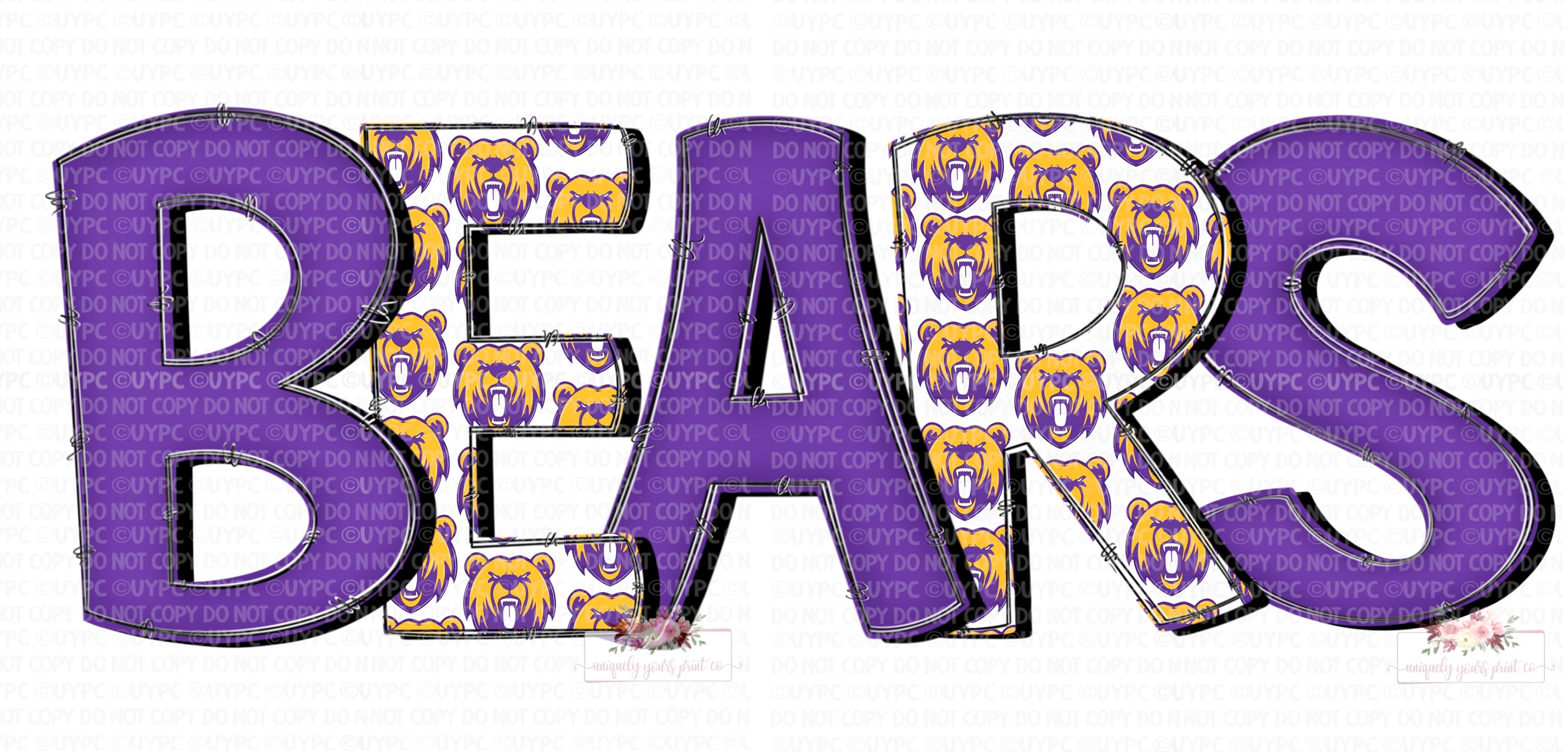 Bears digital design | Purple and Gold | Hand drawn | School Spirit | Digital Download | school bears Mascot png