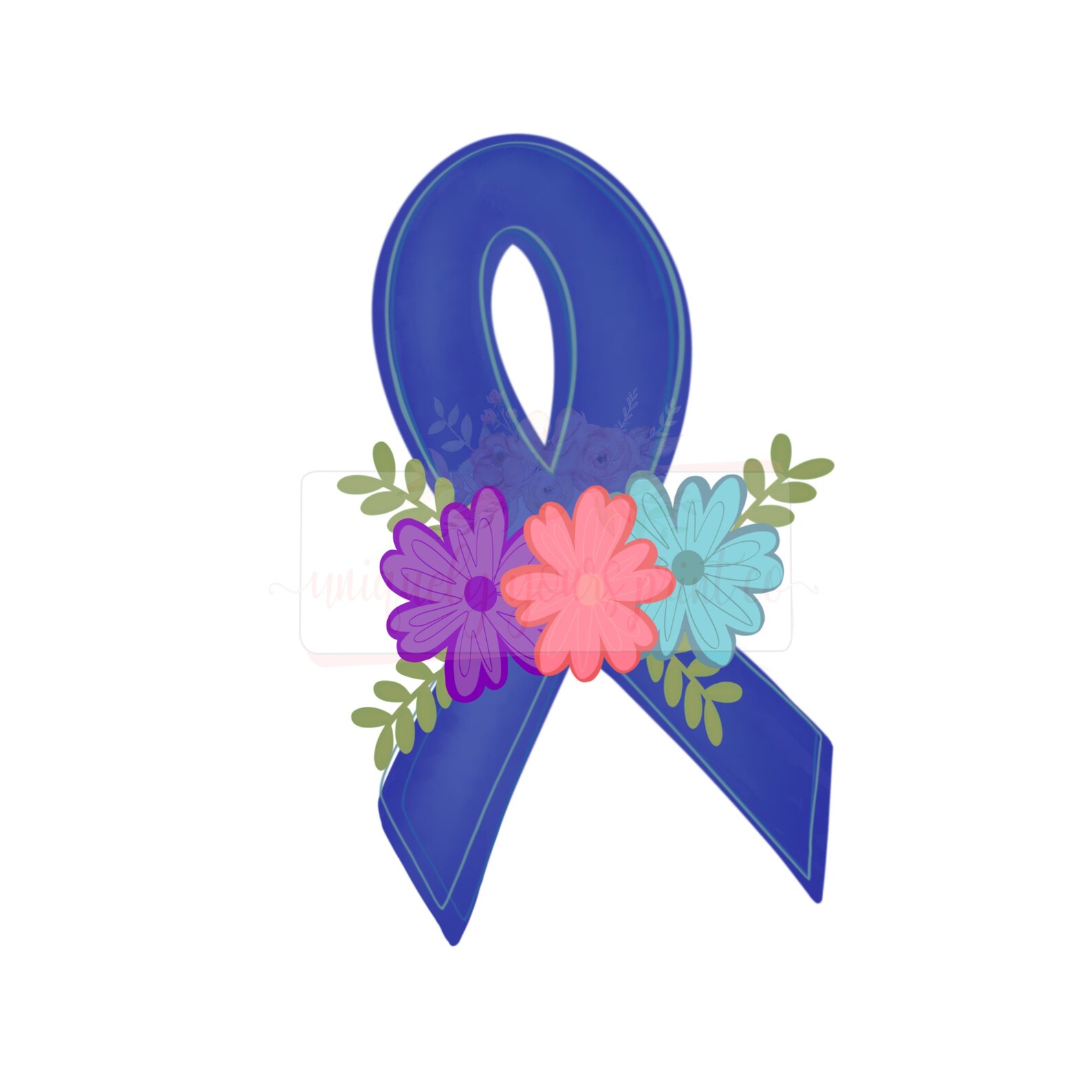 Blue Floral Awareness Ribbon Colon Cancer Awareness L - Etsy