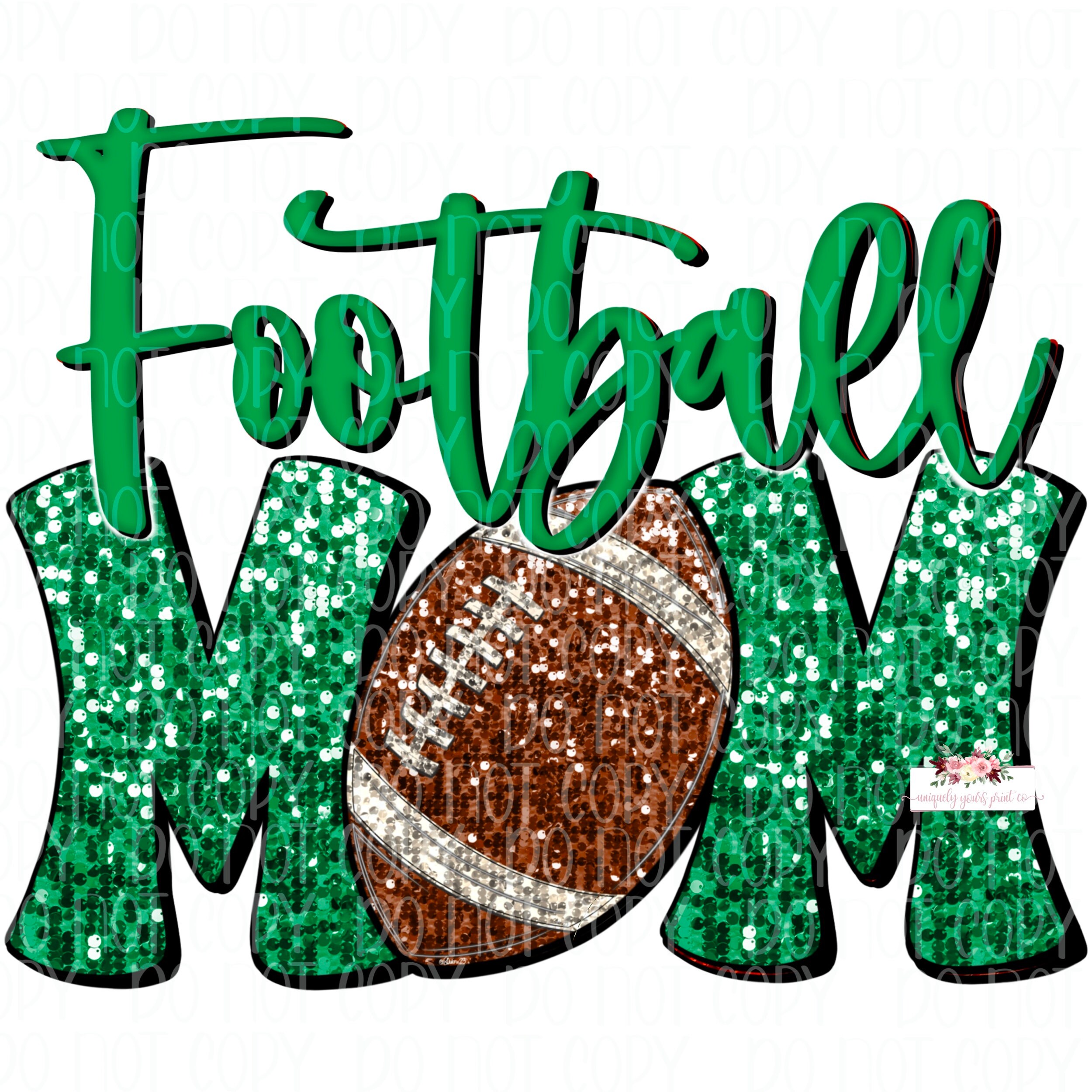 Sequins Kelly Green Football Mom digital design | Sequins football | Hand drawn | PNG | Sublimation | Printable Download