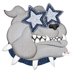 Preppy Bulldog Mascot | Silver Navy Glitter eyes l Navy Gray Bulldog mascot digital design | Hand drawn |School Spirit | Printable Download
