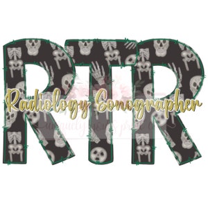 Radiology Sonographer | Hand drawn | Doodle Design | Sublimation | Digital Download | X-ray | PNG | Rad Tech | Skeleton| RT | green and gold