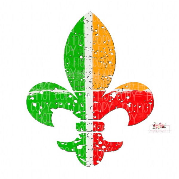 Irish Italian Flag Digital Design | Distressed Fleur de Lis | Hand drawn | PNG | Sublimation | Instant Download |St. Patty Design