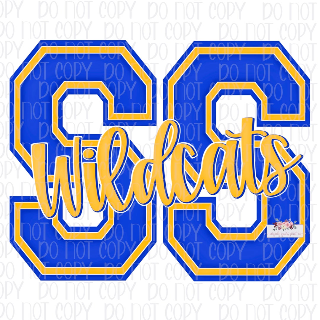 Royal and Yellow Gold Wildcats Design | Varsity SS | Hand Drawn | PNG ...