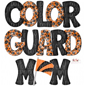 Orange and Black cheetah tie dye Color Guard Mom Printable with flag | Hand drawn | PNG | Sublimation | Digital Design