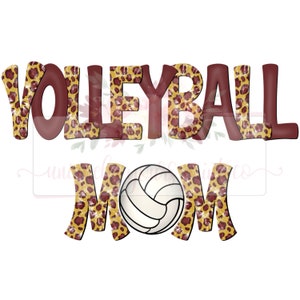 Maroon and Gold Cheetah Tie Dye Volleyball Mom Doodle | Hand drawn | PNG | Sublimation | Digital Download |