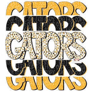 Gators Digital Design | Gators Mascot | Stacked cheetah tie dye & leopard | Digital Download | Hand Drawn | PNG | Black and Yellow Gold