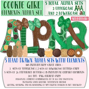 Cookie Girl digital Alpha with add-on Elements | 145 Individually saved letters & images | png | hand drawn | sublimation | digital design